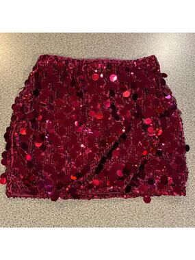 Statement Sequin Mini Skirt Hot Pink Oversized Disk Sequins Party Clubwear